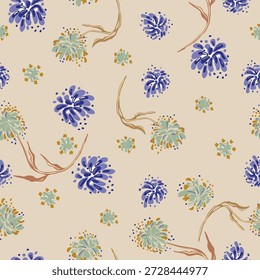 Blütenmuster im Liberty-Stil. Retro-Muster. Warme Blumen, besonders zum Bedrucken von schieren Stoffen und Dekorationen. Bereit zu wiederholen und Farbe.Vektorgrafik und alle über Design