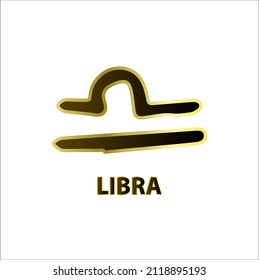 Libra 12 Zodiac black, gold border isolated white background. Astrology symbol. Means scales is 7th zodiac according to texts of Western astrology. Between Virgo, Scorpio There is symbol of scale.