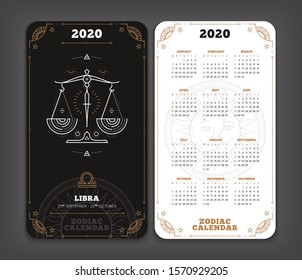 Libra 2020 Year Zodiac Calendar Pocket Stock Vector (Royalty Free ...