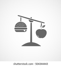 Libra With Apple And Hamburger Flat Icon On White Background