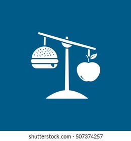 Libra With Apple And Hamburger Flat Icon On Blue Background