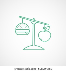 Libra With Apple And Hamburger Green Line Icon On White Background