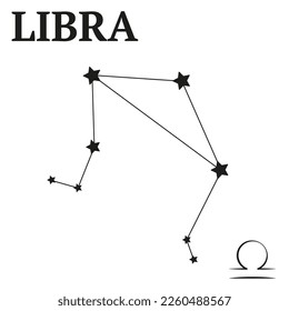 Libra astrological constellation. Libra vector icon. Esoteric star symbol. Zodiac sign black line drawing on white background.