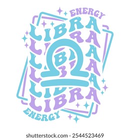 Libra astrological sign. Retro wavy text zodiac design.