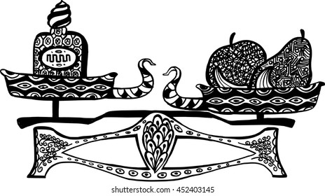 Libra astrology sign. Black and white. Coloring page.