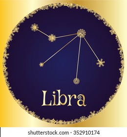 Libra. Astrology sign. Vector zodiac. Gold snowflakes 