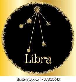 Libra. Astrology sign. Vector zodiac Gold snowflakes