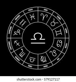 Libra astrology sing in zodiac circle on the black background, set of astrology sings