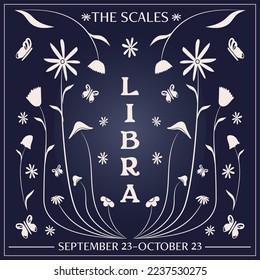 Libra Astrology Zodiac Sign Botanical Celestial Background Backdrop Textile Stationary