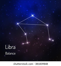 Libra (Balance) constellation in the night starry sky. Vector illustration