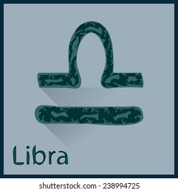 Libra ,Card, zodiac sign, on a colored background, long shadow, sign, name sign.