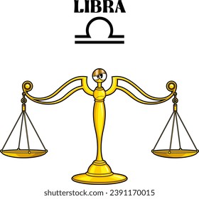 Libra Cartoon Character Horoscope Zodiac Sign. Vector Hand Drawn Illustration Isolated On Transparent Background