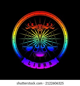 Libra character vintage neon style illustration