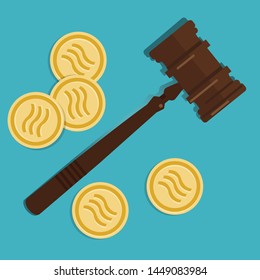 libra coin crypto-currency law concept of legal regulation judicial system coin currency digital gavel wooden hammer