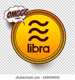 Libra coin symbol, new digital currency, hand drawn comic book image, Pop Art style, Vector illustration. 