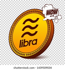 Libra coin symbol, new digital currency, hand drawn comic book image, Pop Art style, Vector illustration. 