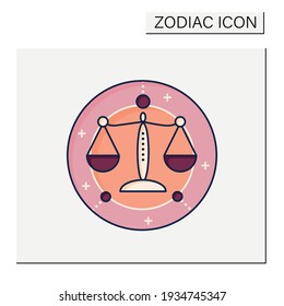 Libra color icon. Seventh fire sign in zodiac. Scales birth symbol. Mystic horoscope sign. Astrological science concept. Isolated vector illustration