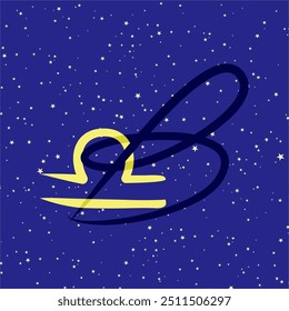 Libra in combination with the letter B. Zodiac sign. On a dark blue starry background. Astrology and horoscopes concept. Vector illustration.