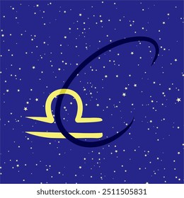 Libra in combination with the letter C. Zodiac sign. On a dark blue starry background. Astrology and horoscopes concept. Vector illustration.