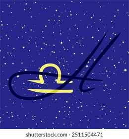 Libra em combinação com a letra H. Sinal de zodíaco. Em um fundo estrelado azul escuro. Conceito de astrologia e horóscopos. Ilustração vetorial.