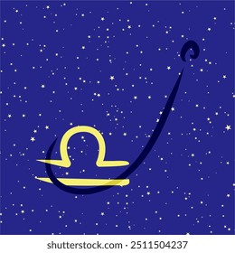 Libra en combinación con la letra I. Signo del zodiaco. Sobre un fondo estrellado azul oscuro. Concepto de astrología y horóscopos. Ilustración vectorial.