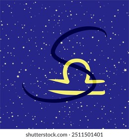 Libra em combinação com a letra S. signo zodíaco. Em um fundo estrelado azul escuro. Conceito de astrologia e horóscopos. Ilustração vetorial.