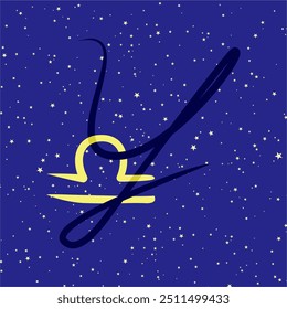 Libra em combinação com a letra Y. Sinal de zodíaco. Em um fundo estrelado azul escuro. Conceito de astrologia e horóscopos. Ilustração vetorial.