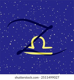 Libra in combination with the letter Z. Zodiac sign. On a dark blue starry background. Astrology and horoscopes concept. Vector illustration.