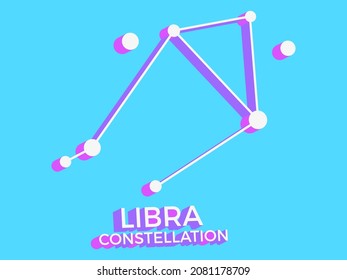 Libra constellation 3d symbol. Constellation icon in isometric style on blue background. Cluster of stars and galaxies. Vector illustration