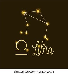 Libra constellation, handwritten inscription and zodiac sign. Pattern for your packaging, fabric and product decoration. Vector illustration