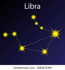 Libra constellation icon. Horoscope symbol. Astrology element. Blue stellar background. Vector illustration. Stock image.