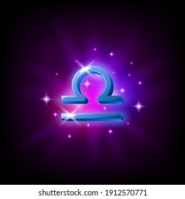 Libra Constellation icon in space style on dark background with galaxy and stars. Zodiac sign of air Vector Illustration