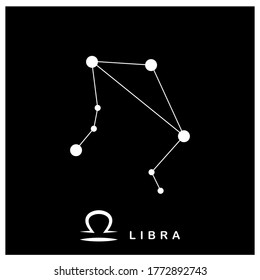 Libra constellation on black background, postcard for social networks, horoscope