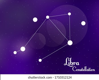 Libra constellation. Starry night sky. Cluster of stars, galaxy. Deep space. Vector illustration