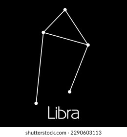 Libra-Konstellation. Muster und Name der Figur auf dunkelgrauem Hintergrund