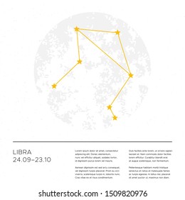 Libra constellation. Vector illustration. Design template with place for text. Cosmic stellar layout for print and web.