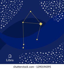 Libra constellation vector. Stars on deep blue sky with zodiac sign