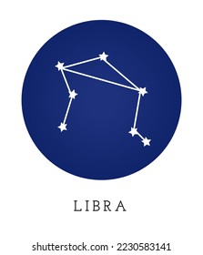 Libra constellation white stars on dark blue night sky vector illustration. Eastern horoscope zodiac sign Libra, magician esoteric tarot card symbol, astrology celestial asterism design element.
