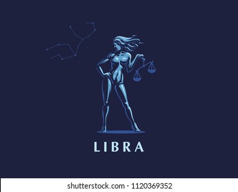 Libra. The constellation Libra. A woman is holding a scales. Vector illustration.