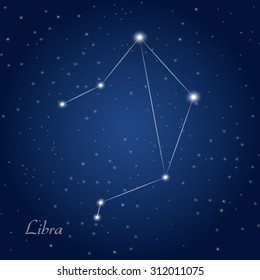 Libra constellation zodiac sign at starry night sky 