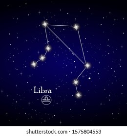 Libra constellation, zodiac signs, stars in the blue sky. astrology