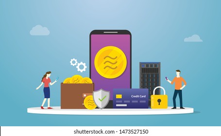 libra crypto currency concept with smartphone apps payment and icon symbol and finance icon with modern flat style - vector