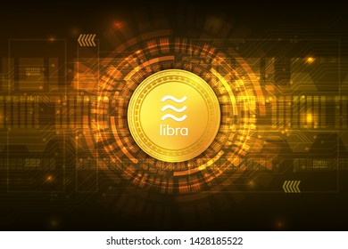 Libra cryptocurrency digital currency  with circuit abstract vector background for technology business and online marketing concept