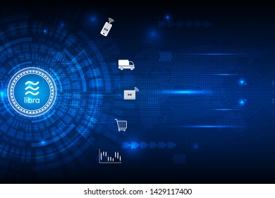 Libra cryptocurrency digital currency  with circuit abstract vector background for technology business and online marketing concept