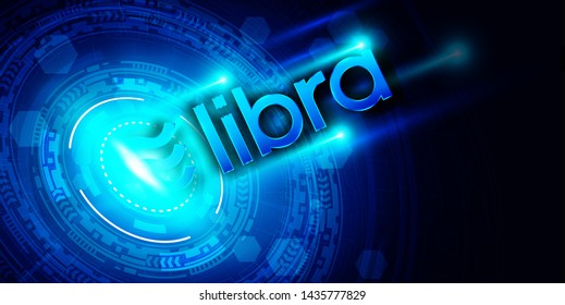 Libra cryptocurrency symbol on digital technology background,Blockchain and Wallet concept design