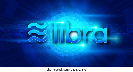 Libra cryptocurrency symbol on digital technology background,Blockchain and Wallet concept design