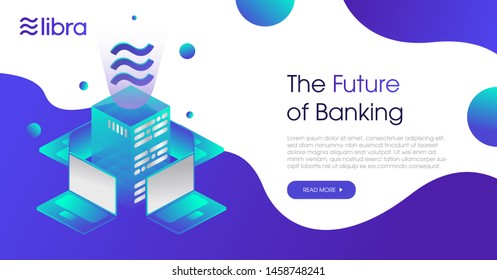 Libra cryptocurrency web template design.New cryptocurrency. Calibra is a new digital wallet for a new digital currency Libra. Cryptocurrency coin sign isolated. Vector template design, eps 10.