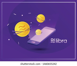 Libra cryptocurrency web template design.New cryptocurrency. Calibra is a new digital wallet for a new digital currency Libra. Cryptocurrency coin sign isolated. Vector template design, eps 10.