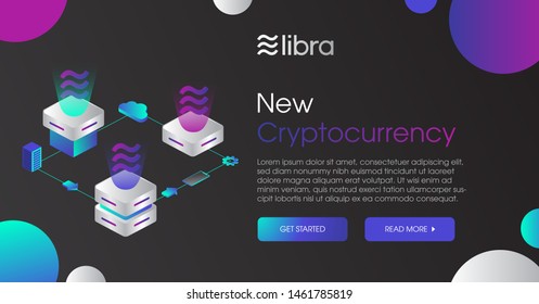 Libra cryptocurrency web template design.New cryptocurrency. Calibra is a new digital wallet for a new digital currency Libra. Cryptocurrency coin sign isolated. Vector template design, eps 10.