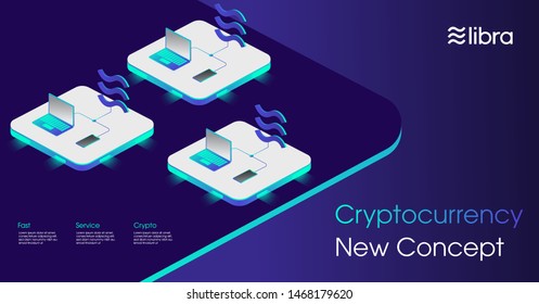 Libra cryptocurrency web template design.New cryptocurrency. Calibra is a new digital wallet for a new digital currency Libra. Cryptocurrency coin sign isolated. Vector template design, eps 10.